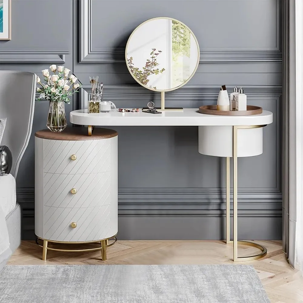 

Vanity Desk with Mirror 43 Inches Makeup Table Set with LED Lighted Mirror and Storage Dressing Table with Movable Tray