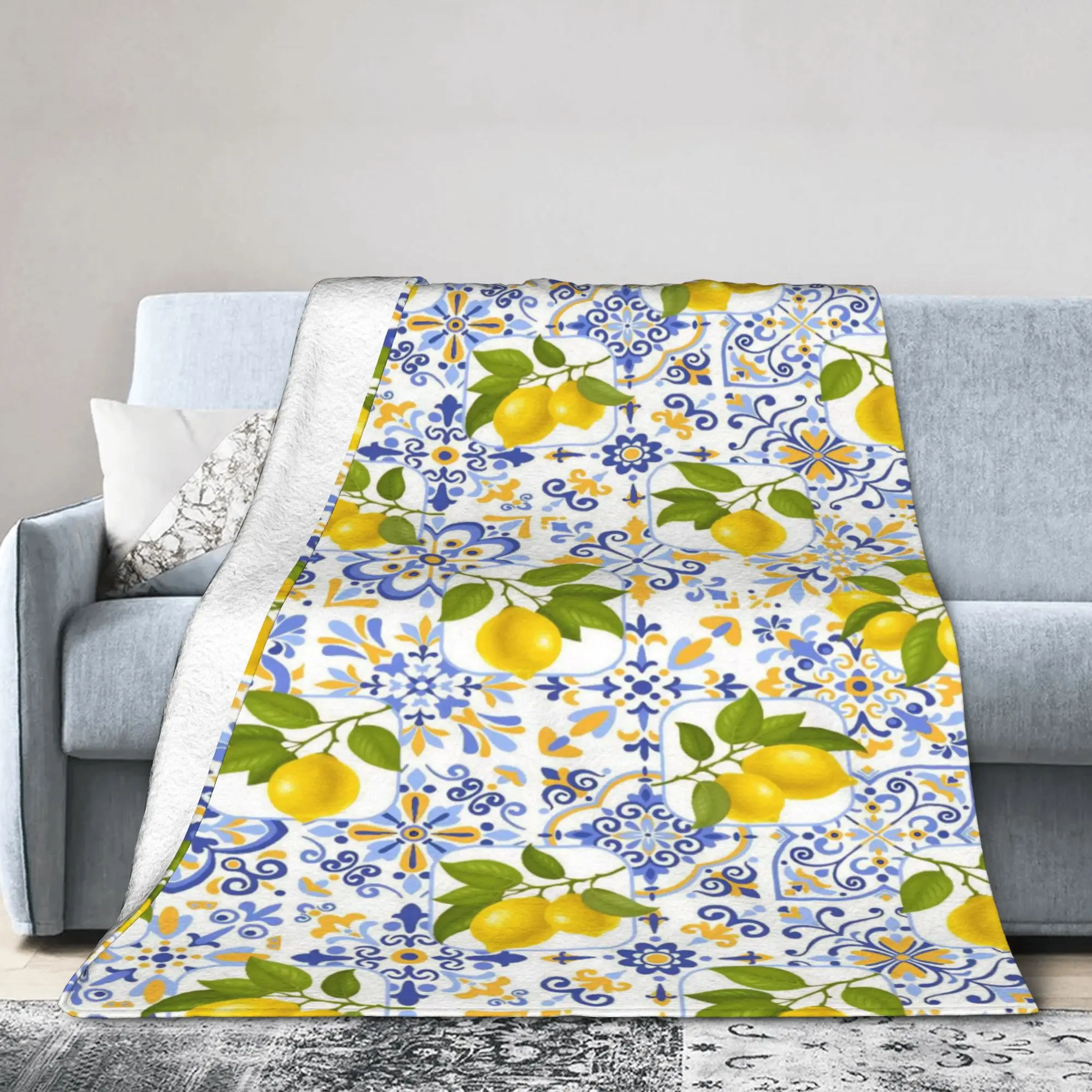 Lemon Sicily Rectangle Blankets Flannel  Multifunction Soft Throw Blankets for Bed Plush Thin Quilt