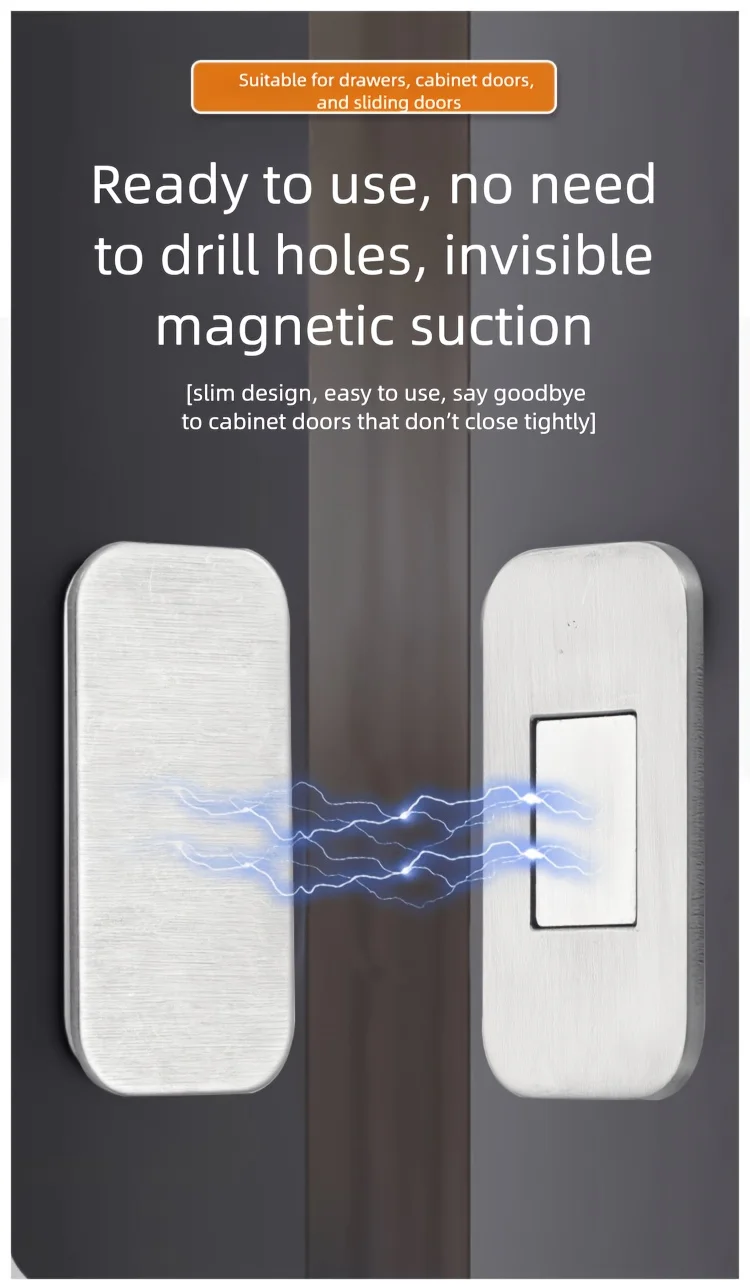 8Pcs 5Sets Ultra Thin Stainless Steel Magnetic Cabinet Catch No Drill Double Sided Tape Drawer Wardrobe Door Holder