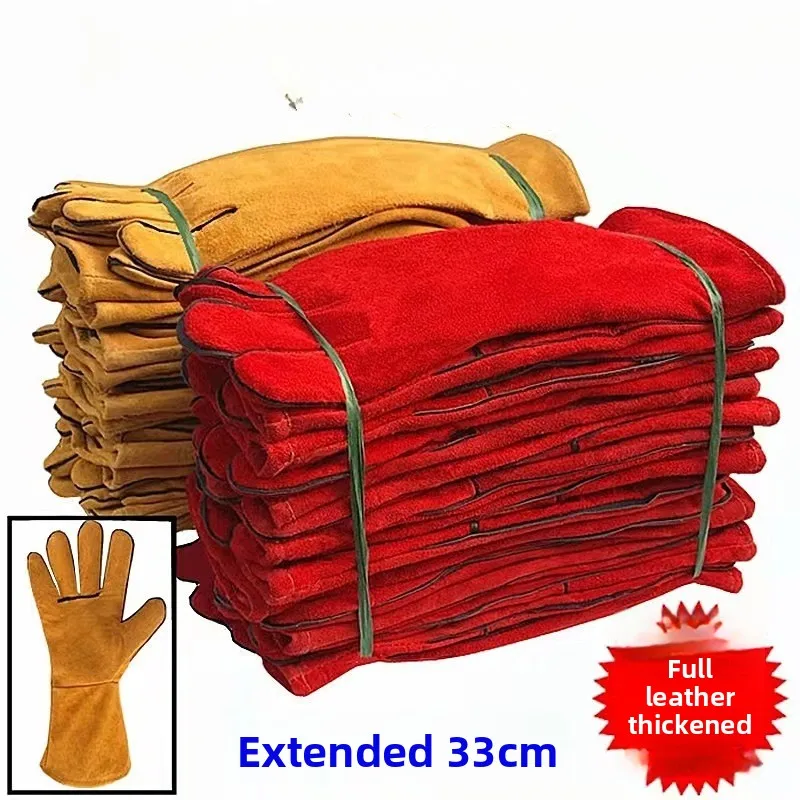 

Double-layer Welding Gloves Cowhide Hanging Welder Gloves Full Leather Elongated and Thickened Labor Protection Gloves