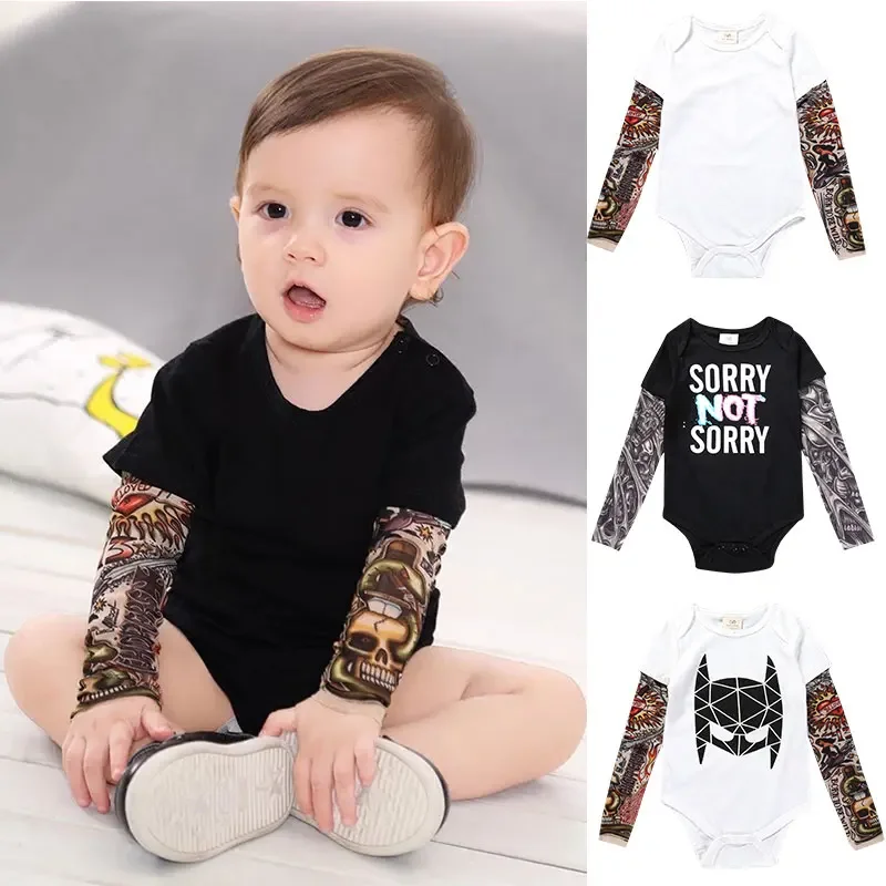 Fashion Infant Baby Boys Romper Long Sleeve Tattoo Print Rock Children Boy Baby  Clothing Romper Outfit Set Sleep Wear Cool Suit