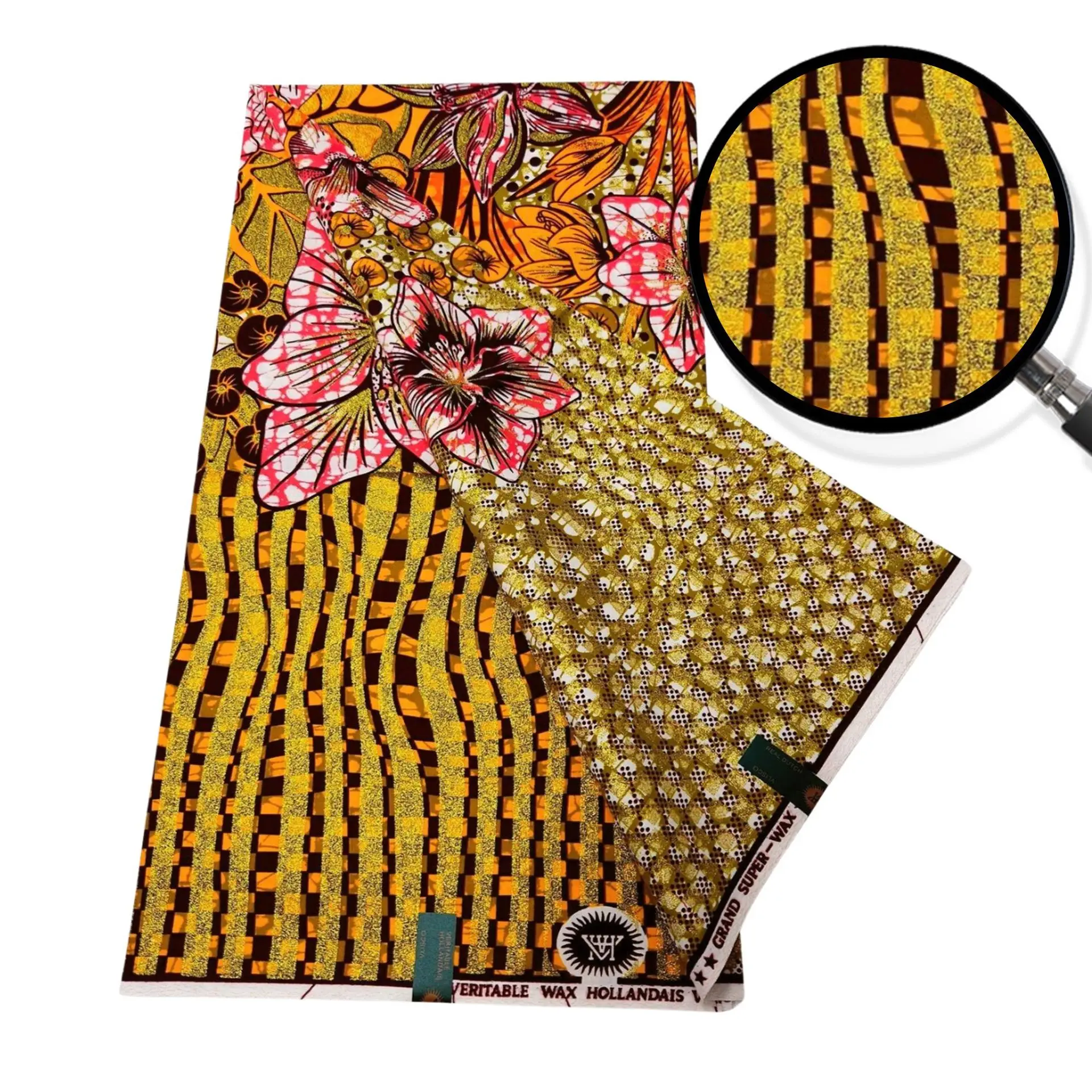 African Batik Cloth Golden Glitter Printing Super Wax Fabric 100% Cotton Batik Cloth Loincloth for Sewing Party Dresses Material