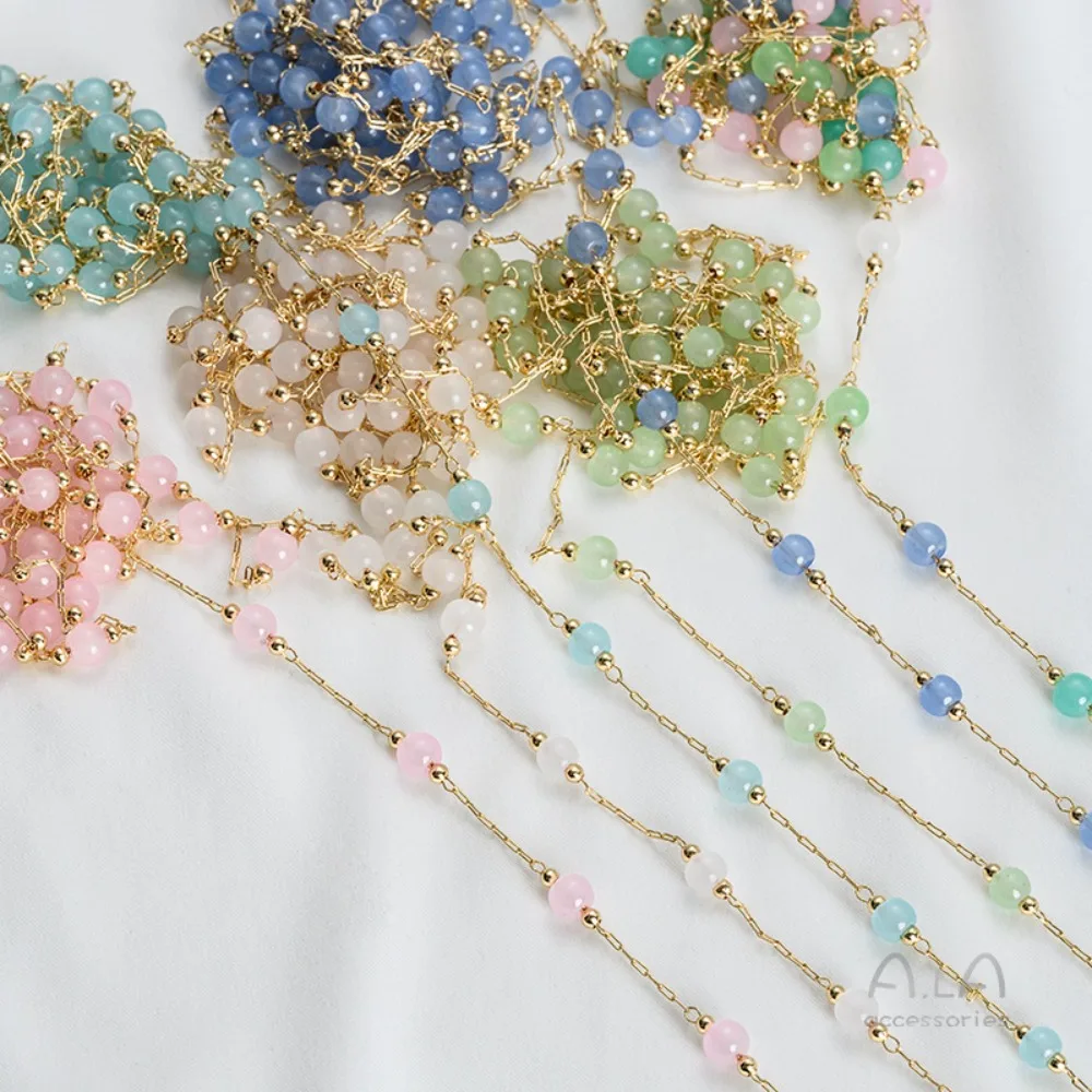 

14K Gold Color Color Opal Round Beads Handmade Chain DIY Handmade Jewelry Hand Necklace Loose Chain Accessories