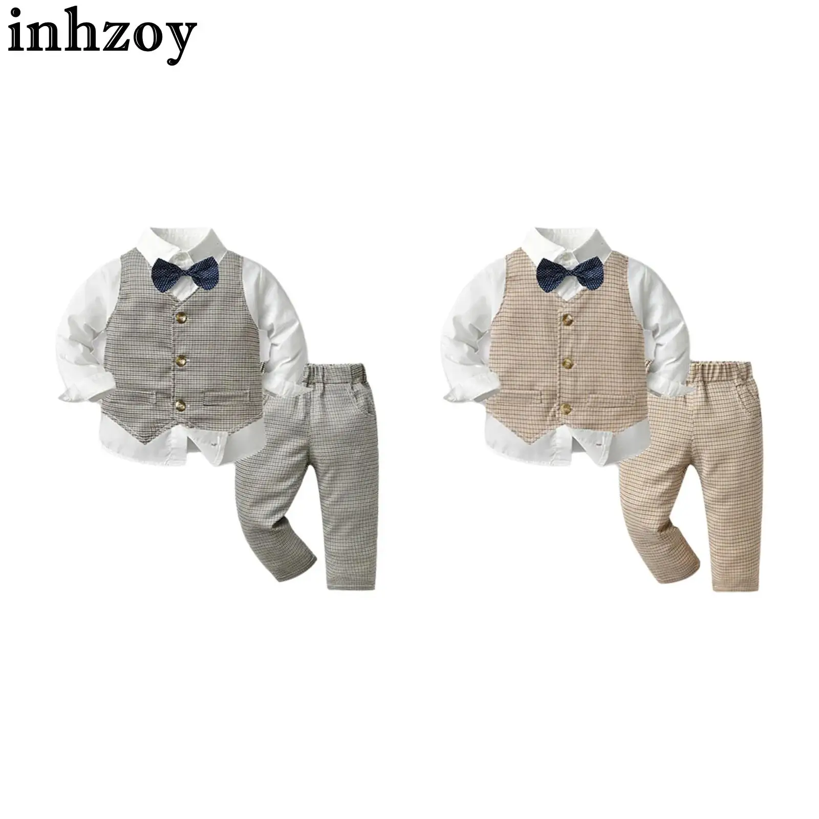 

Детская рубашка с галстуком-бабочкой и длинными рукавами для мальчиков и брюки, жилет, костюм джентльмена, костюм для крещения, дня рождения, свадебной фотографии, официальный костюм