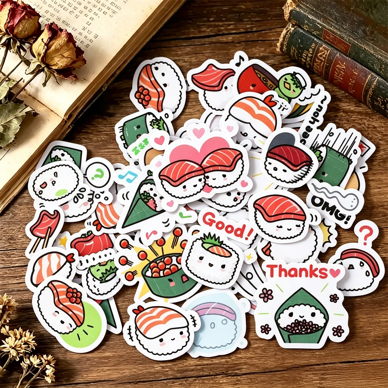 40/80pcs Cute Sushi food Stickers Creative Kawaii Self-made Scrapbooking Stickers /DIY Craft Photo Albums Notebook Suitcase Cup