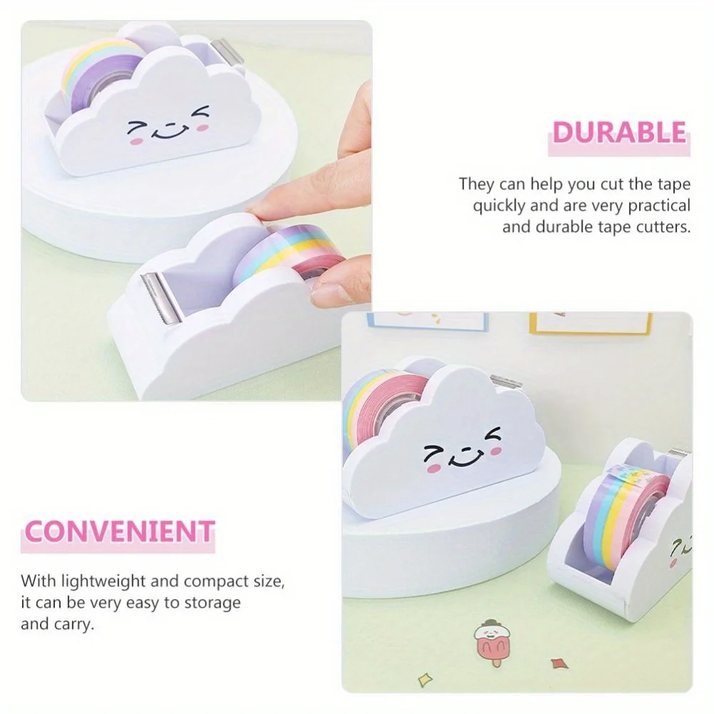 Cloud Shaped Tape Dispenser Rainbow Color Packing Tape Cutter Stationery Adhesive Machine Supplies Desktop Tape Holder Students