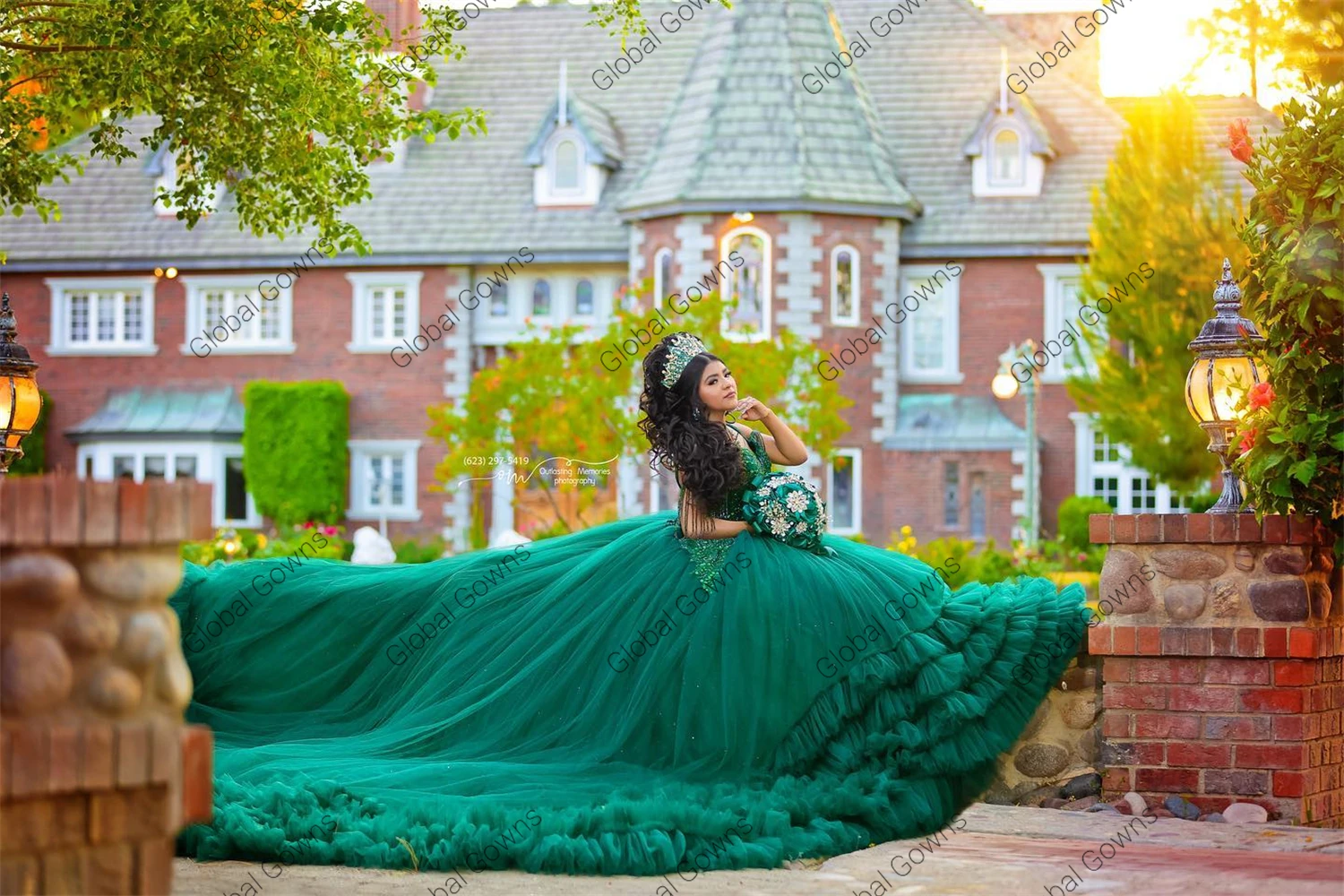 Vestido de baile de quinceañera con apliques verdes esmeralda de México, vestidos escalonados con volantes, vestidos de fiesta de cumpleaños, dulces 16, hombros descubiertos