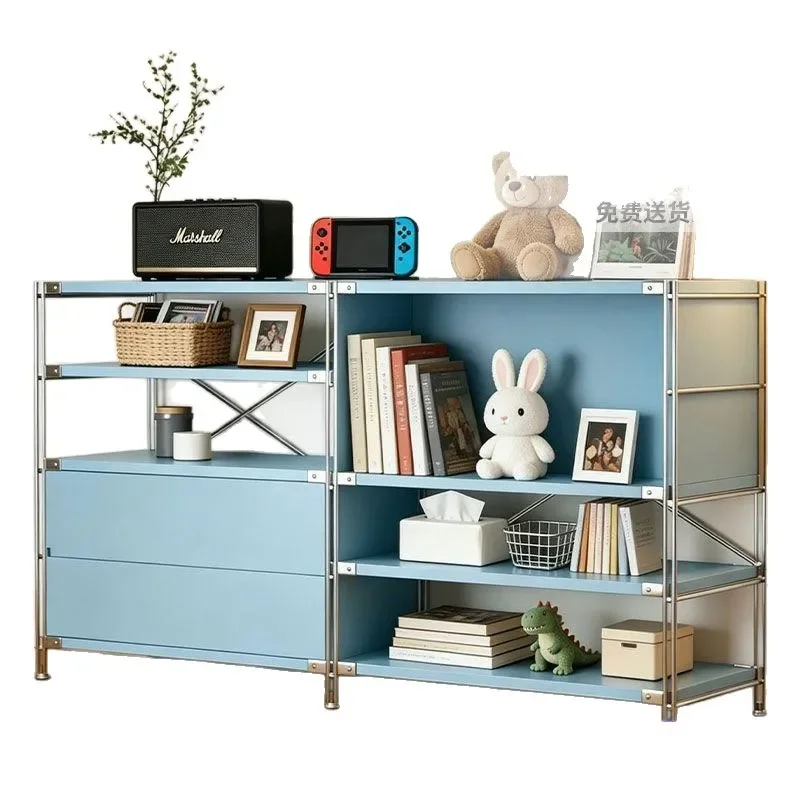 Nordic Solid Wood Stainless Steel Flap Storage Cabinet Japanese Style Sideboard for Living Room Dining Area Bedside Magazine