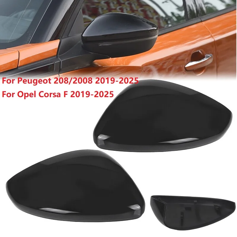 

Left Right Car Door Side Wing Rearview Mirror Cover Cap Glossy Black Replacement For Peugeot 208/2008 Opel Corsa F 2019-2025