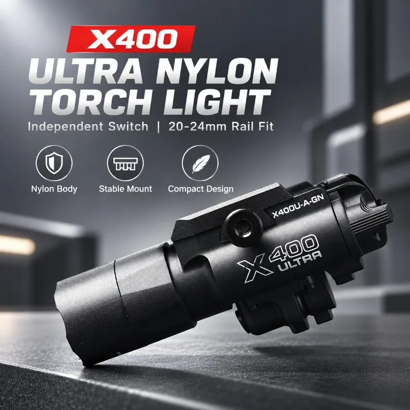 X400 Ultra Nylon Decor Torch Accessory, Under‑mount Ornament Light with Independent Switch for 20‑24mm Hobby Rail