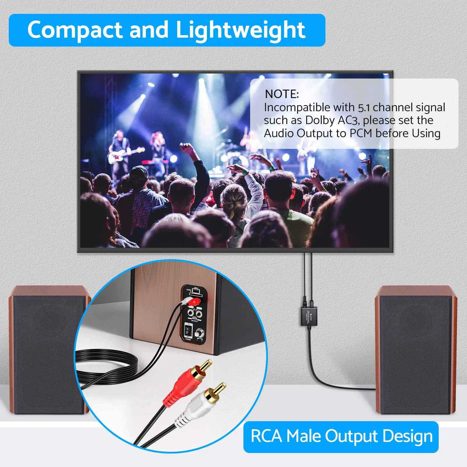 eSYNiC Mini 192kHz DAC Converter 7ft/2.1m SPDIF to RCA Digital to Analog Audio Converter Optical Toslink to RCA Audio Adapter