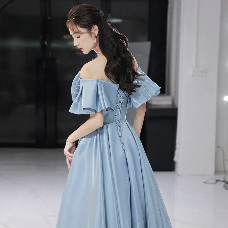 Blue Off Shoulder Evening Dresses Women Big Bow Bandage A-line Sweet Quinceanera Dress Exquisite Elegant Modern Graduation Gown