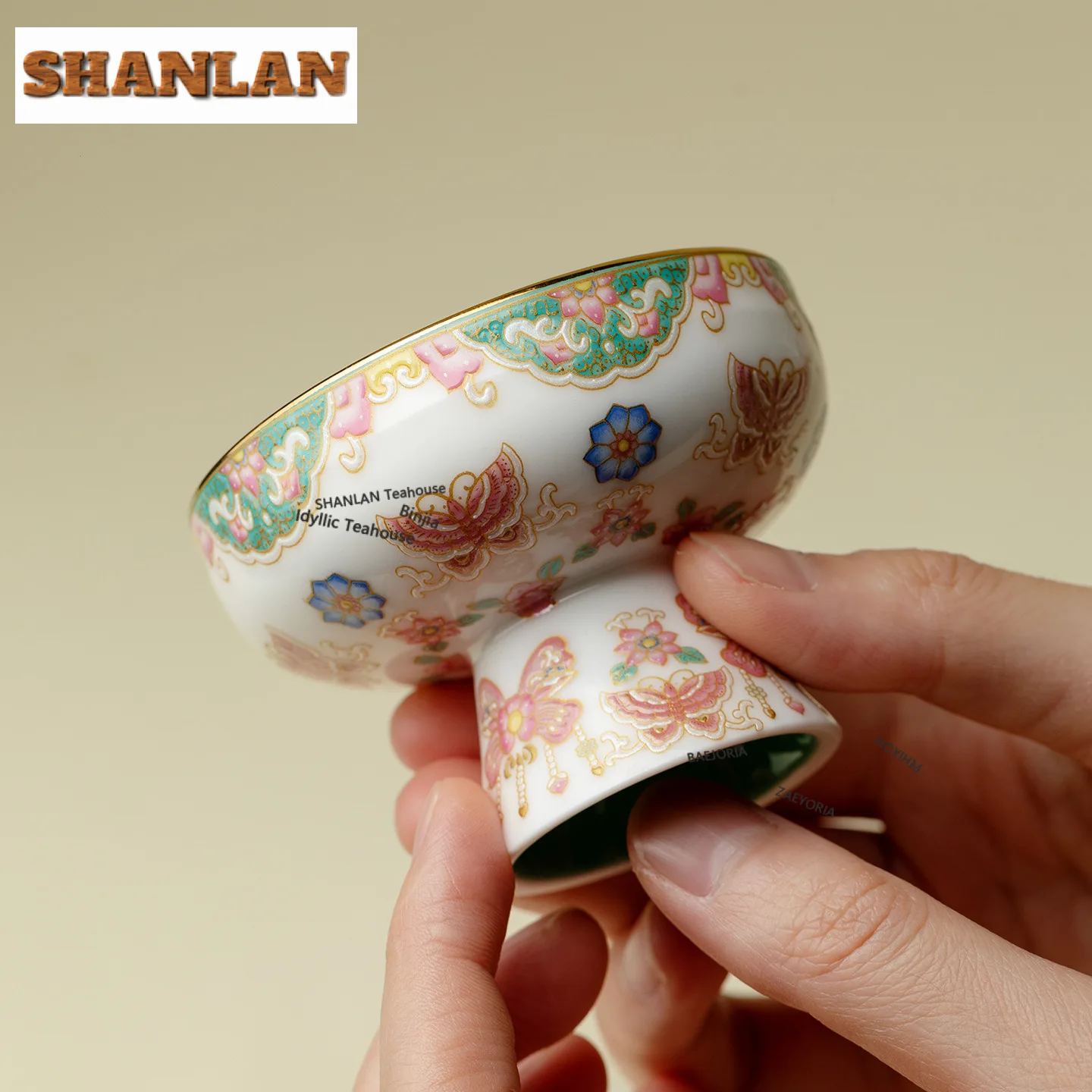 40ml Butterfly Roosting Beside Flowers Teacup Handmade Tea Bowl Single Cups Tea-tasting Smelling Cup Chazhan Master Cups For Tea