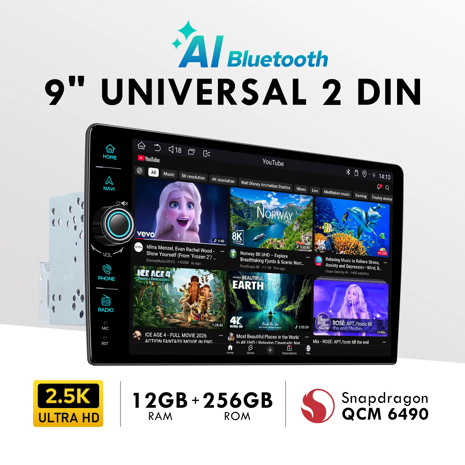 JOYING 9 Inch Android Car Stereo 12GB RAM 256GB ROM Double 2 DIN Wireless CarPlay Android Auto 2.5K 2560*1600 Touch Screen
