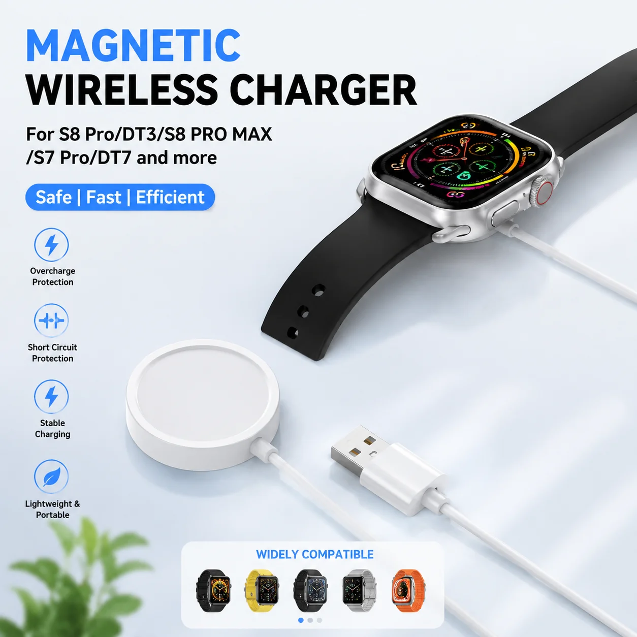 Charger Base Adapter for S8 S9 TS7 TS8 Pro T500 Pro Max S8 Ultra HW9 Ultral Max X3 X5 Ultral 8 pro Smart watch Charging Cable
