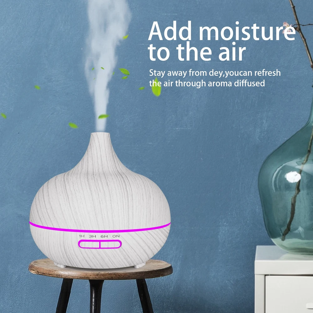 500ml Wood Grain Aromatherapy Diffuser with Remote, Ultrasonic Humidifier, 7-Color LED