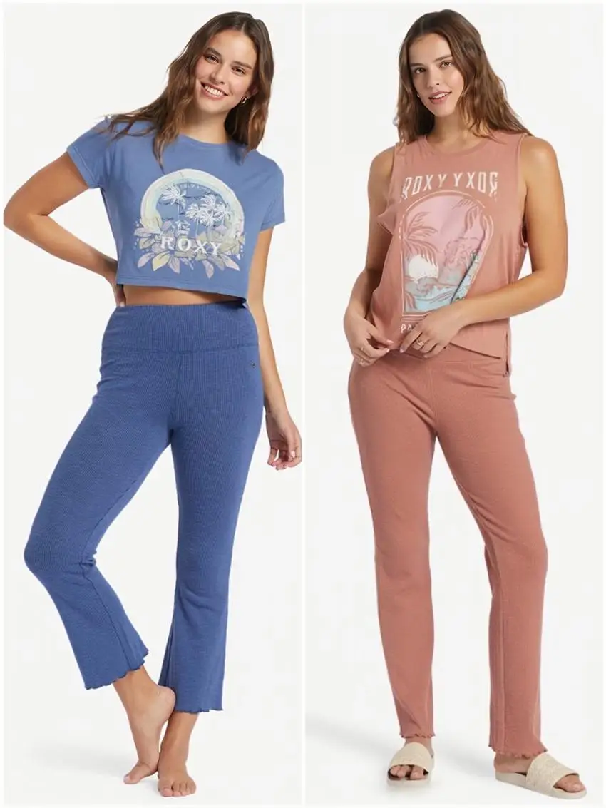 Roxy Zuma High Waist Knitted Wide Leg Pants Striped High Elasticity Micro Flared 9 Point Pants Casual Cotton Ladies Trousers