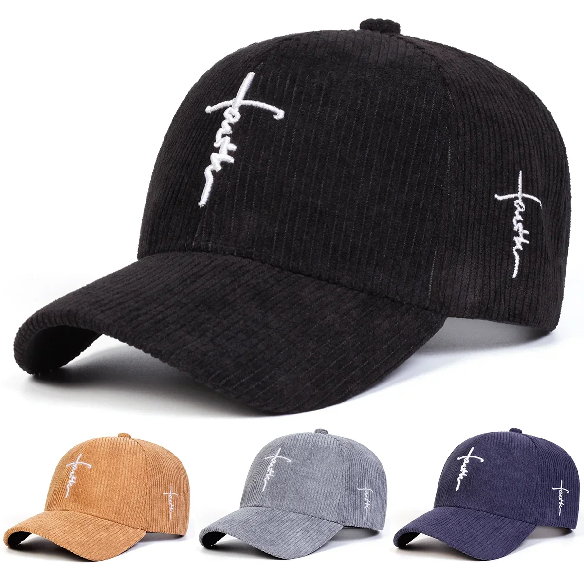Unisex Letter Cross Embroidery Corduroy Baseball Caps Spring and Autumn Outdoor Adjustable Casual Hats Sunscreen Hat Sports Cap