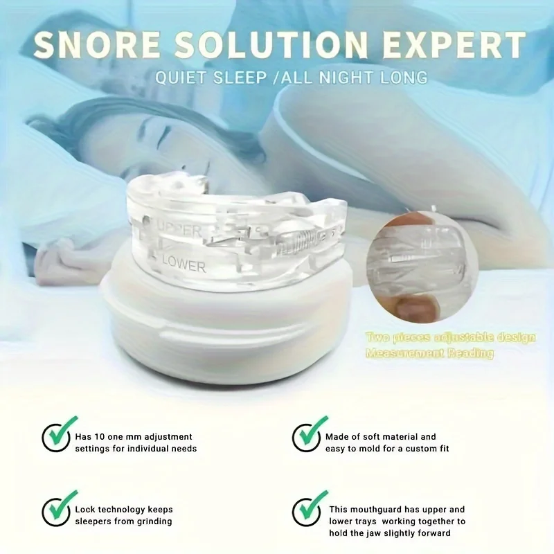 Anti-Snoring Mouth Guard, Adjustable Mouthpiece - Night Time Teeth Mouthguard & Sleeping Bite Guard for Bruxism and Stop Snoring