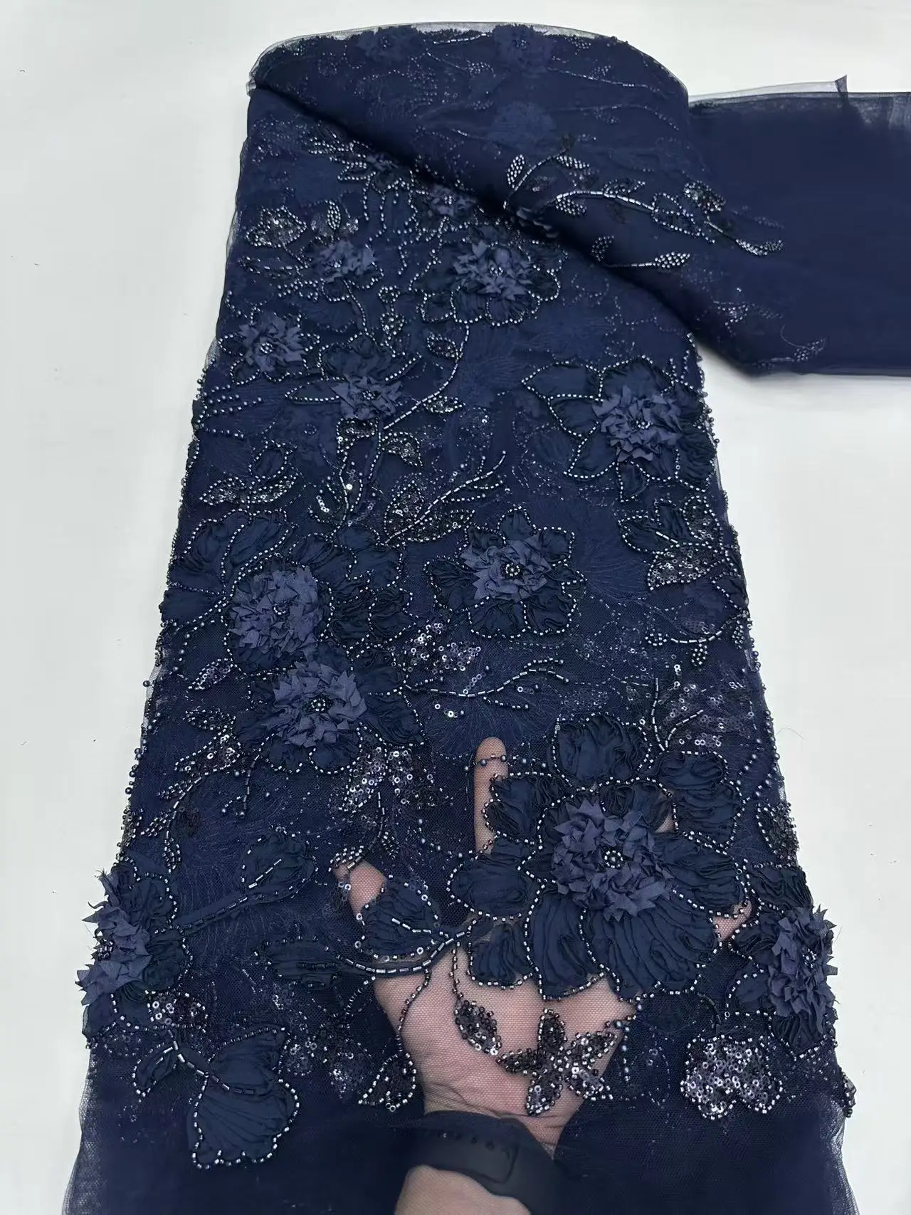 ผ้าลูกไม้แอฟริกัน ผ้าลูกไม้ปักลูกปัดคุณภาพสูง ปี 2025 สีหัวหอม ปักลายดูไบ ปี 2025 ชุดเดรสงานเลี้ยงสุดหรู Hm123-1