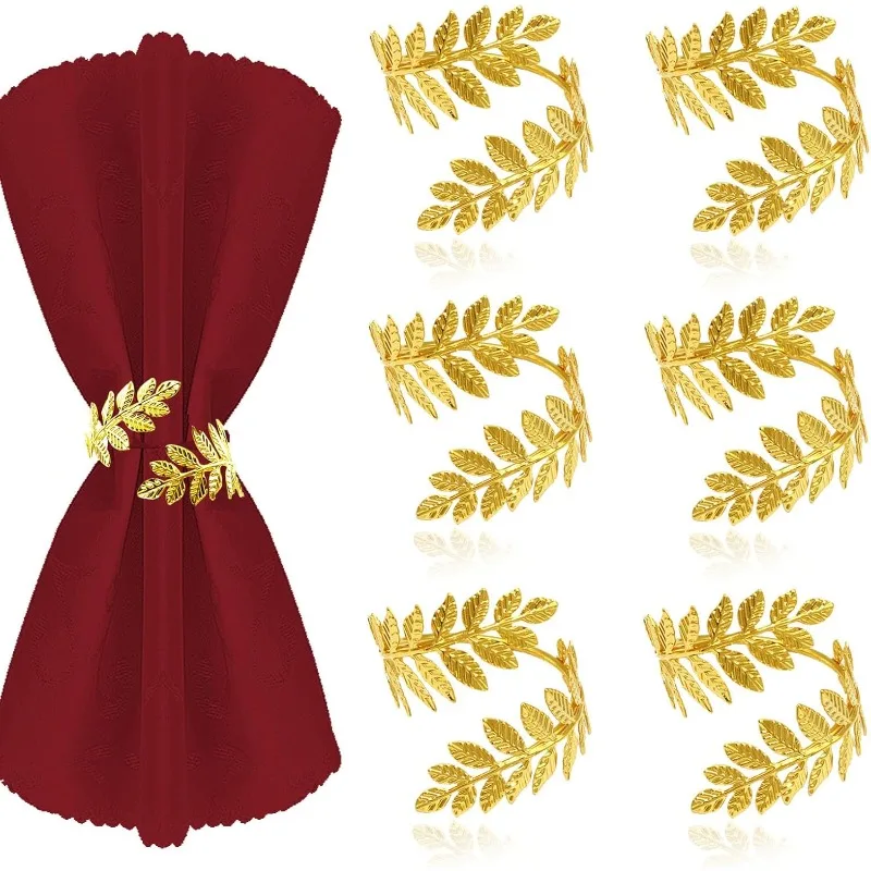 Fall Thanksgiving Gold Leaf Napkin Rings Autumn Christmas Wedding Dining Table Decor Holiday Napkin Holder Table Setting