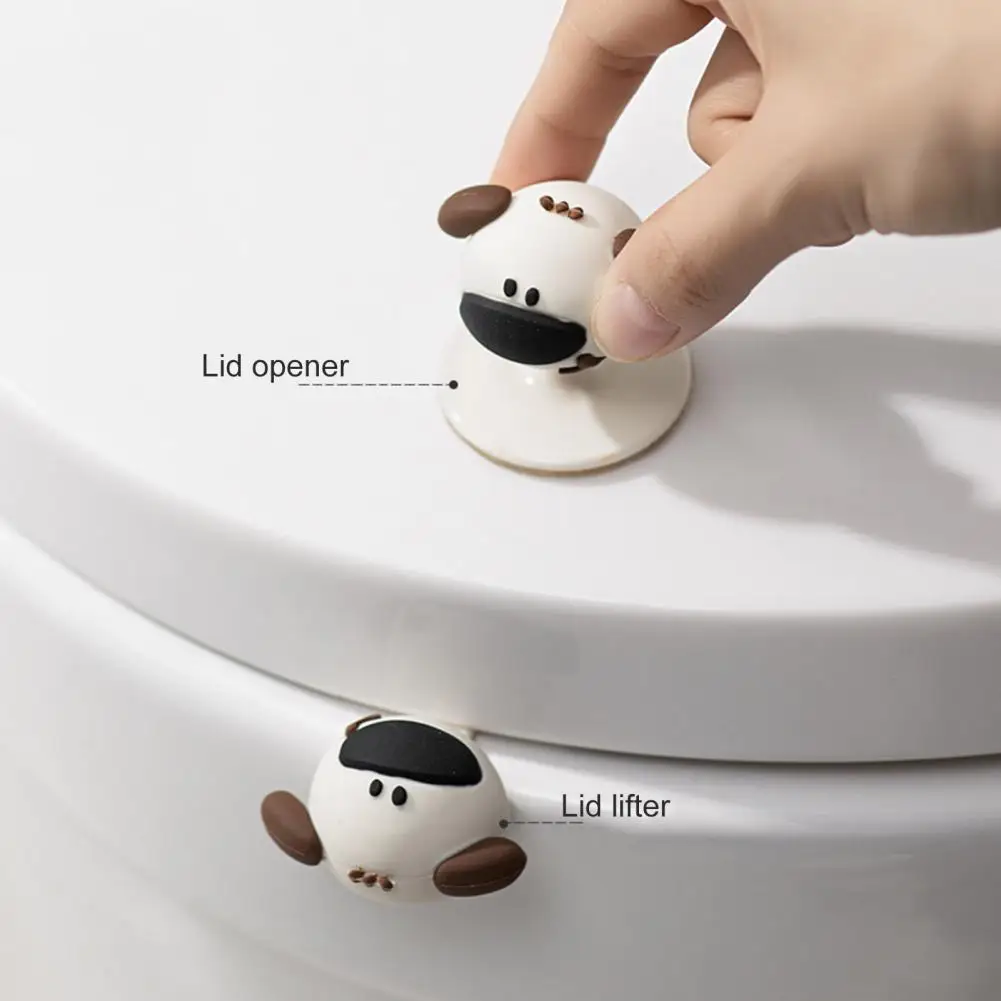 Toilet Lid Lifter Cartoon Lamb Puppy Shape Silicone Handle Hygienic Toilet Seat Cover Holder Adhesive Flexible Toilet Seat Lifte