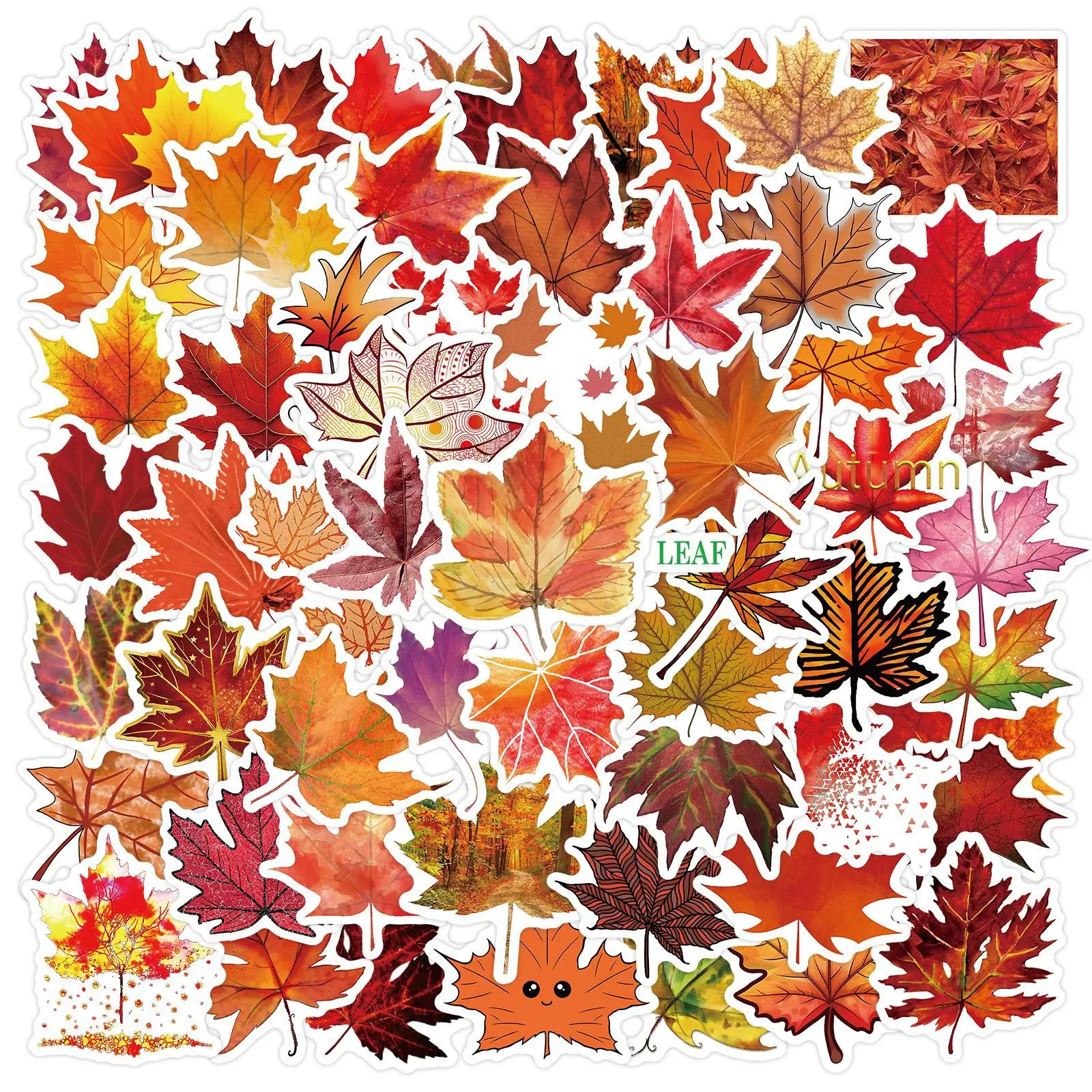 

60PCS Fall Maple Leaf Stickers Watercolor Autumn Leaf Cute Thanksgiving Botanical Floral Decals DIY Waterproof Stickers Kids Toy