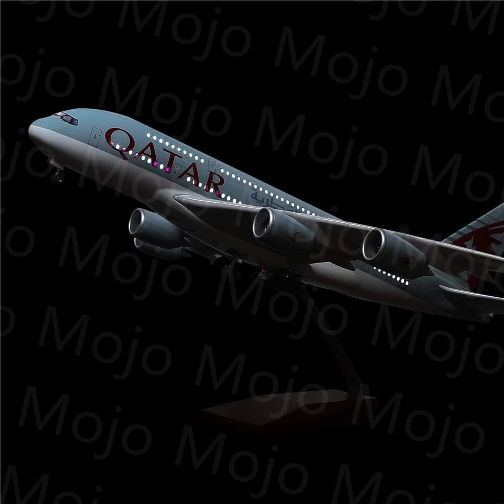 1:160 Scale 47cm Aircraft Model Qatar A380 Aircraft Model Resin Aircraft Model (Touch or Voice Control) for Decoration or Gifts