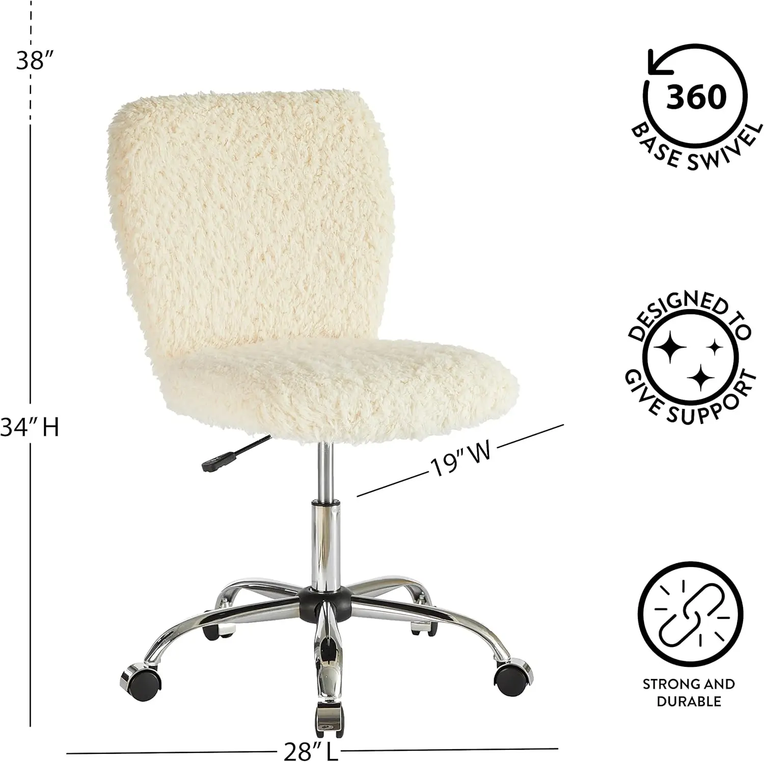 Faux Fur Task Chair, White Shepra