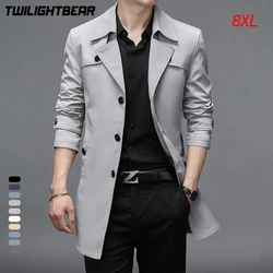 Oversized Classic Men's Trench Coat 8XL Windbreaker Solid Slim Fat Business Casual Long Trenchs Men Clothing Plus Size Overcoat