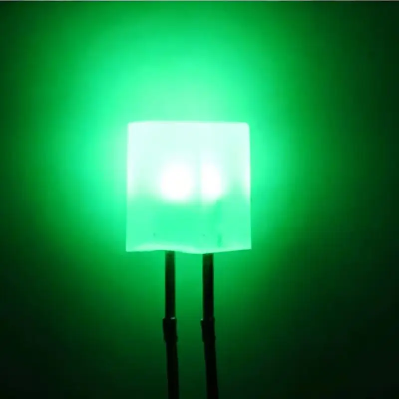 10PCS GreenDiffused 5x5x7mm Square LED Diode, Long Pin DIP Through-Hole LED, Diffused Green Light Emitting Diode