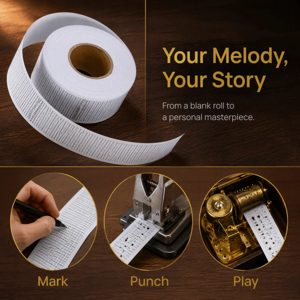 50m Length Blank Music Box Paper Strip Black Grid Printed 30 Note Music Box Paper Tape Paper Tape Cardstock Material