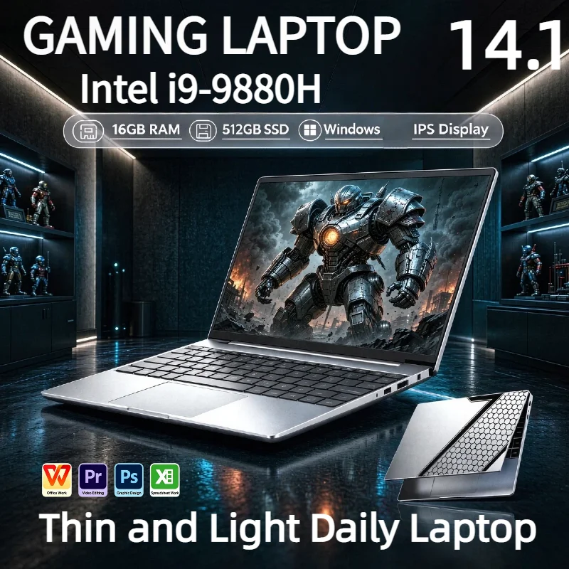 Home Office Windows 11 - Laptop Ultra Sottile 14.1 Pollici i9