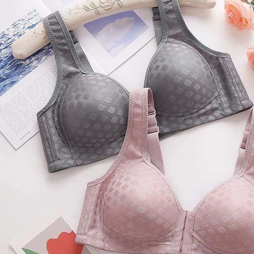 Adjustable Middle Aged Elderly Bra Close-fitting Gathered Breasts Front Buckle Bra Shockproof Big Cup Large Size Bra Women