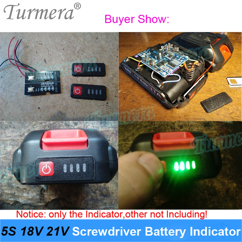 Turmera 5S 18V 21V Screwdriver Battery Capacity Indicator LED Displayer for Electric Drill 5S1P 5S2P 18650 Lithium Batteries Use