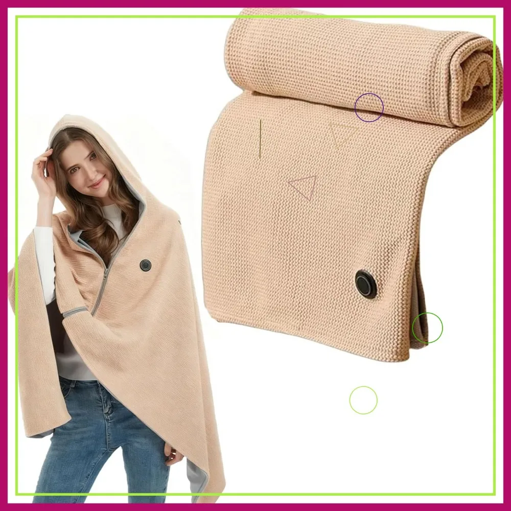 

USB Heated Shawl for Women, Portable Hooded Blanket with 3 Heat Levels for Outdoor and Home Use