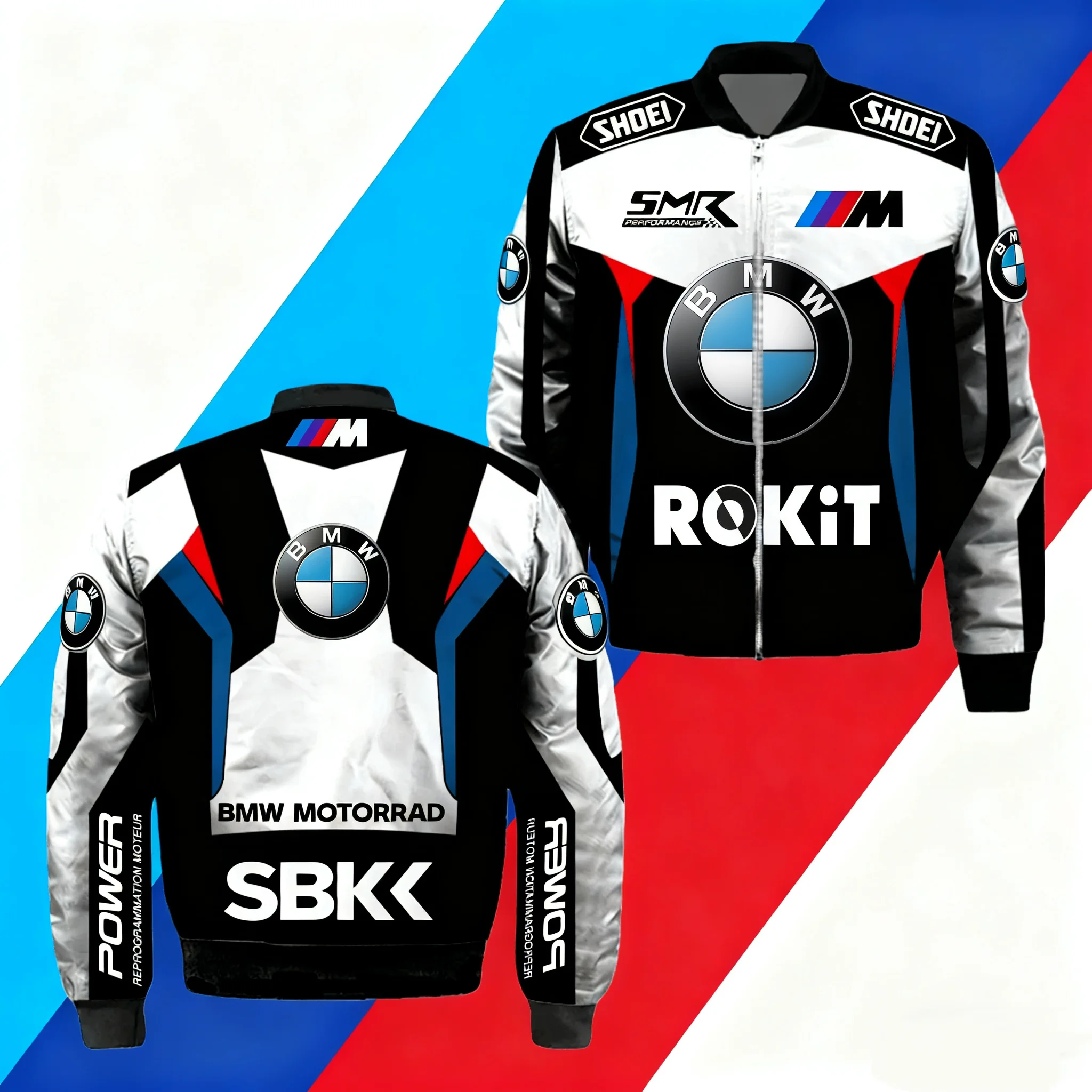 BMW Motorrad SBK Гоночная куртка SMR ROKiT SHOEI M Логотип Графический принт Мужчины Женщины Мотоциклетный вентилятор Осень 2025 Повседневная уличная одежда Zippe