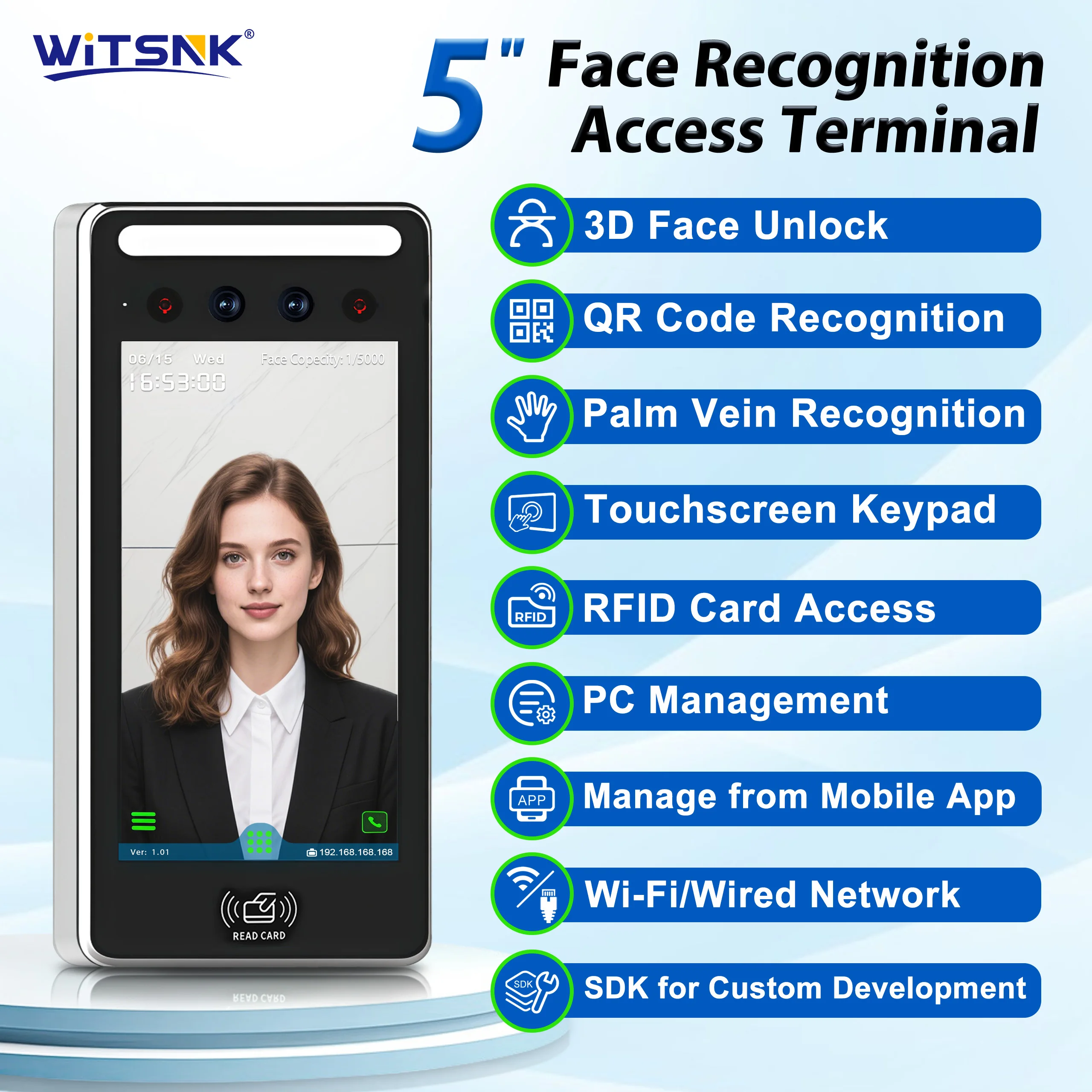 5-inch Metal Waterproof Face Recognition Biometric Access Control Time Attendance Terminal with 4G Network IP65 Outdoor Cloud PC