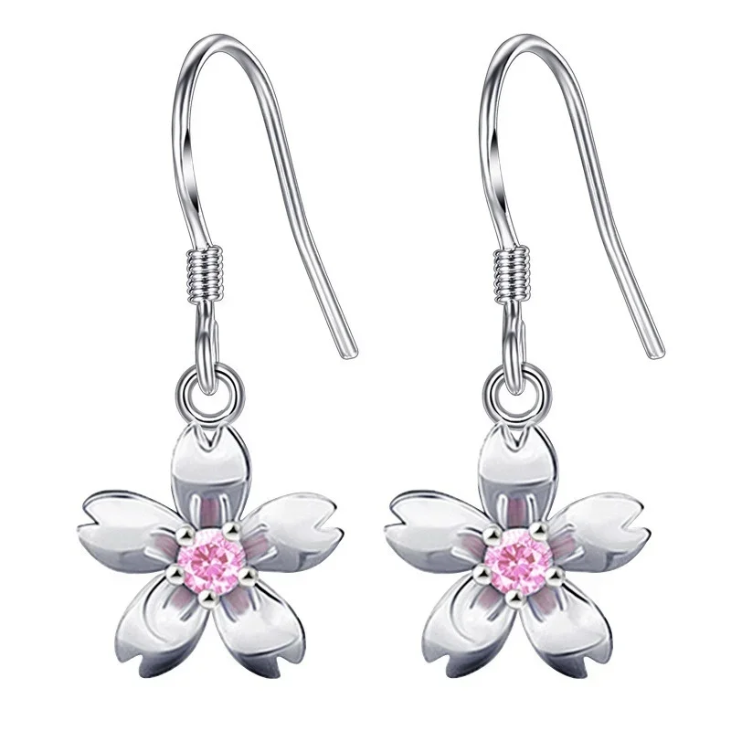 DELYSIA KING Rose Flower Hoop Earrings Plated Jewelry Pink Crystal Earring