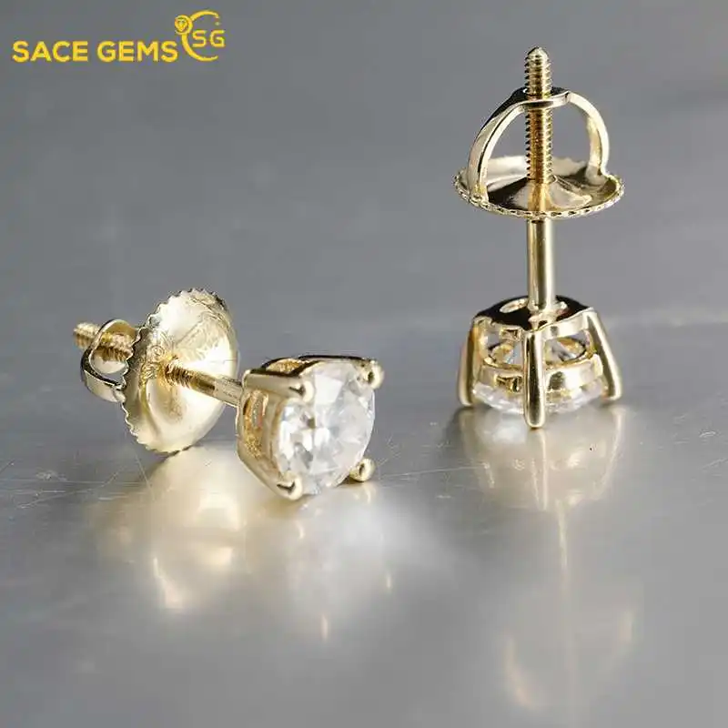 

SACE GEMS Classic 8MM 2 Carat Moissanite with Certificate 925Sterling Silver Stud Earrings for Women Wedding Party Fine Jewelry