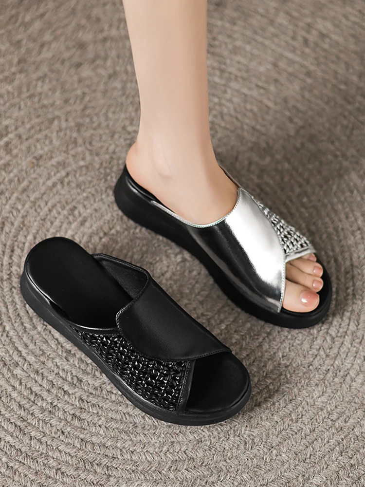 

Кожаные женские босоножки на высоком каблуке для лета, уличные модные туфли, мягкие, удобные, повседневные, легко надеваемые