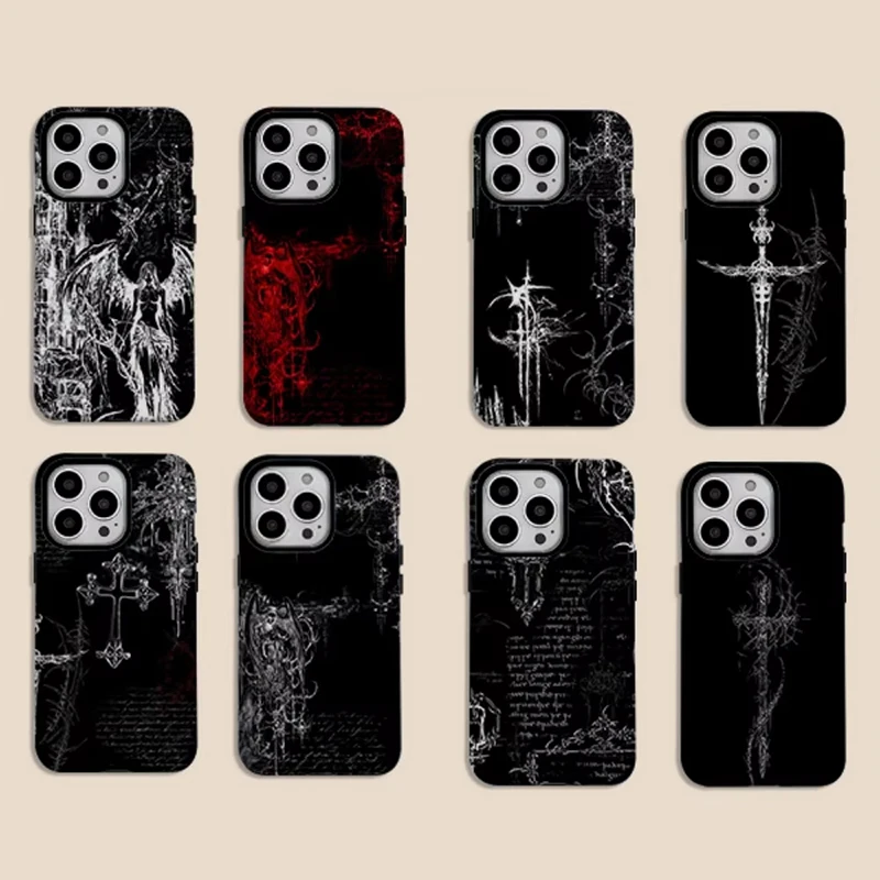 Luxury Gothic Style Cross Pattern Phone Case For iPhone 17 Air 16 Pro Max 15 14 Plus 13 12 11 Pro Shockproof Silicone Back Cover