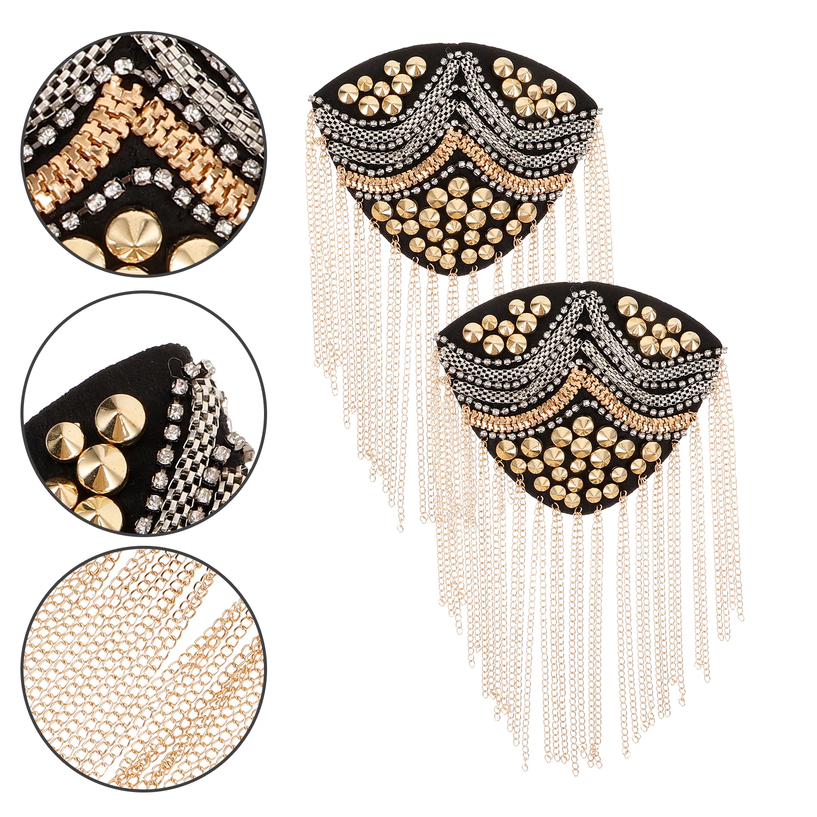 

2pcs Rivet Shoulder Epaulet Metal Chain Epaulet For Women Decor Vintage Dangle Epaulette For Women Men Stage Party