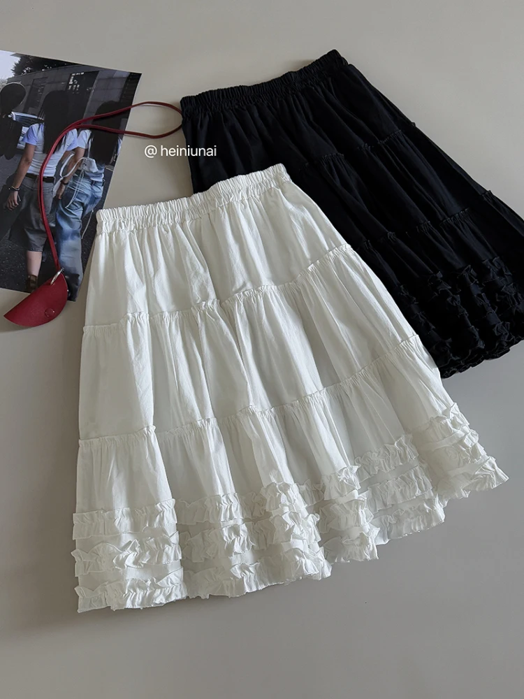 

Wedbleser Japan Style Niche Girls Solid Color Loose Lace Skirt 2025 Summer Women High Waist Sweet Versatile A-line Skirts