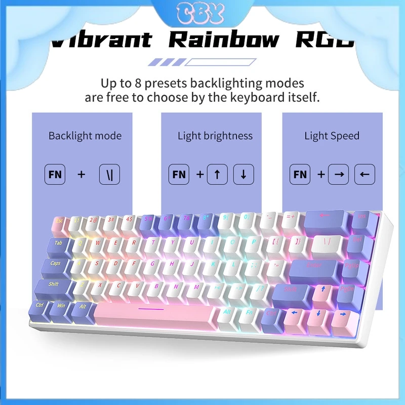 Ka68 Key Wired Keyboard Mechanical Blue And Red Axis Small Laptop Desktop Universal E-Sports Games Full Key Mute Mixed Light