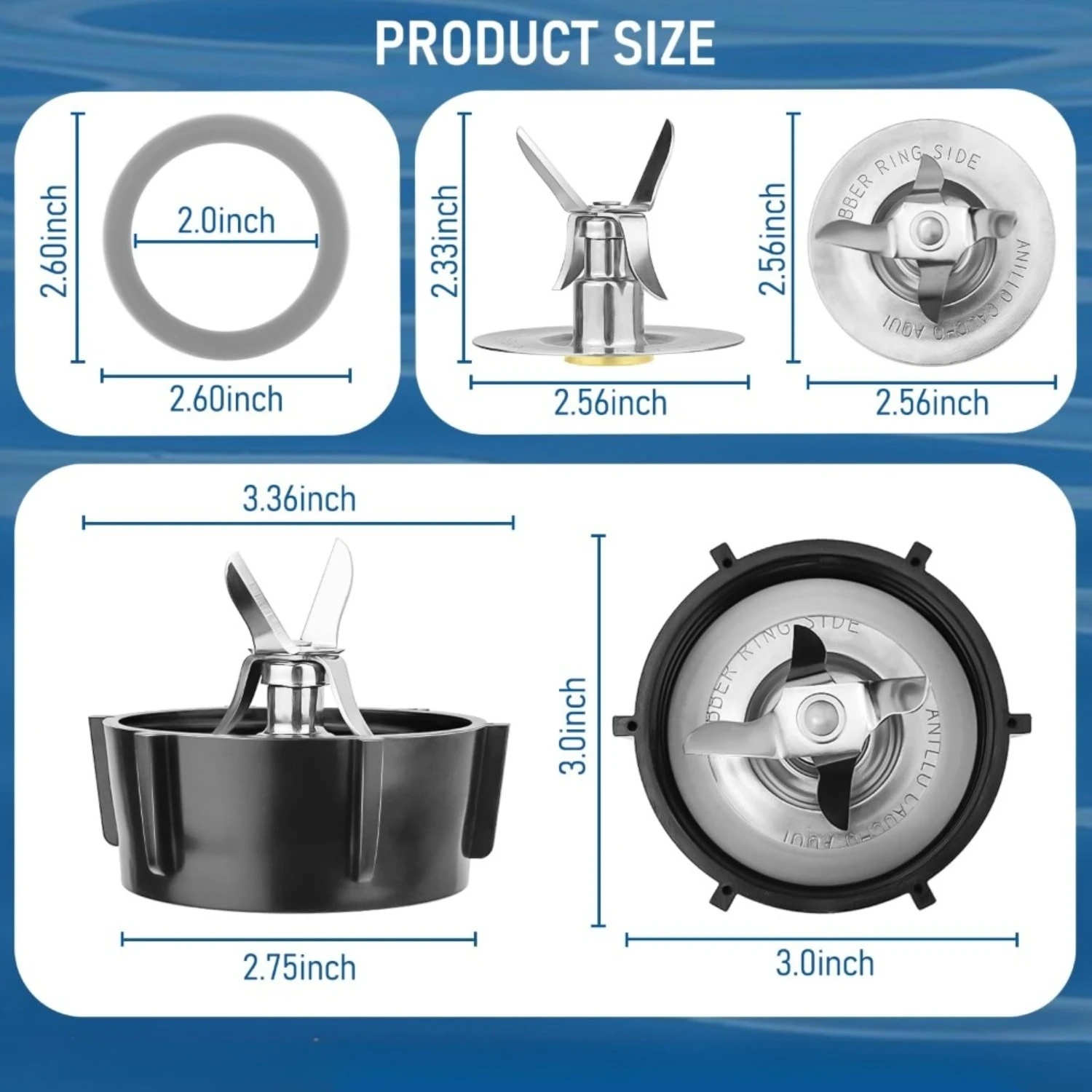 For Oster Blender Parts Blender Ice Crusher Blade with Jar Base Cap Coupling Stud Slinger Pin Sealing Ring Gasket