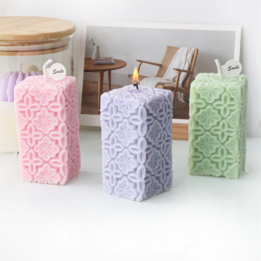 3D Blumen quadratische Säule Kerze Silikon form DIY kreative Rechtecke Blumen säule Aroma therapie Gips Kerze Herstellung Schimmel