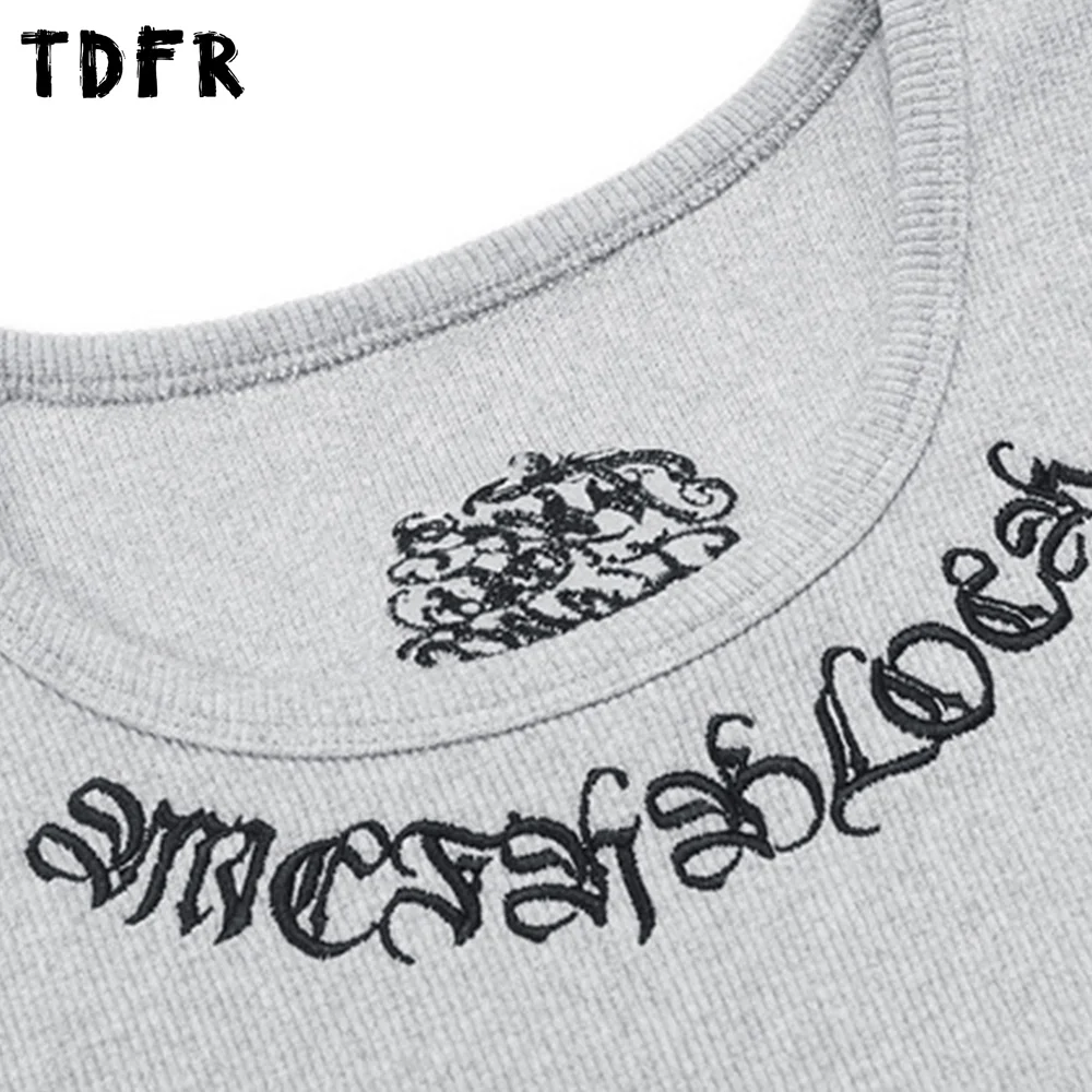 Chicano letters Embroidery tank top Mens Summer Streetwear Crew Neck Slim Sleeveless Singlets Men view 4