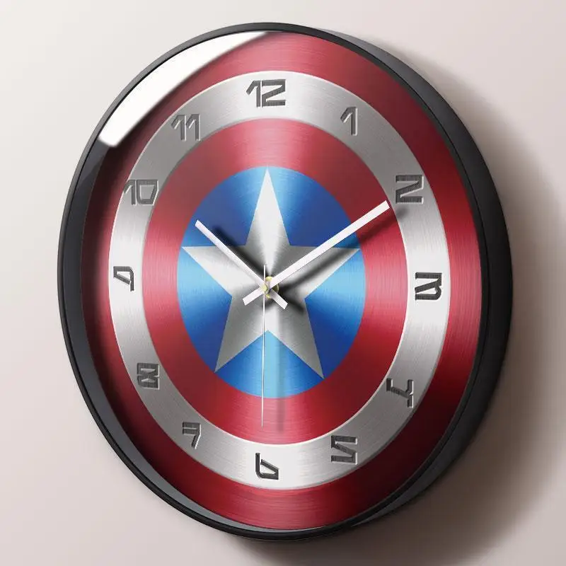 

Captain America Silent Cartoon Round Wall Clock Non Ticking Decorative Clock For Boys Kids Bedroom Living Room Playroom