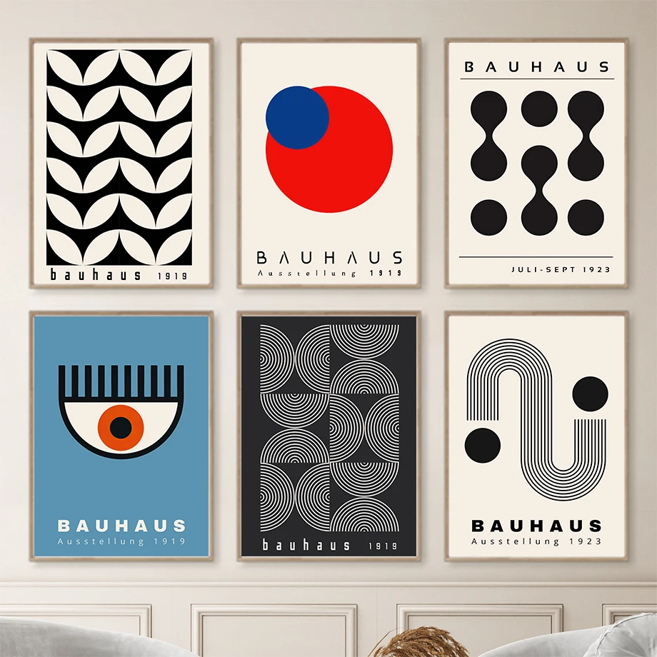 2026 Mid Century Bauhaus Geometric Canvas Prints Poster Retro Abstract Wall Art Painting Pics for Modern Living Room Home De